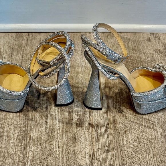 Mach & Mach Double Bow Platform Silver Glitter Women's Heels - Picture 10 of 15